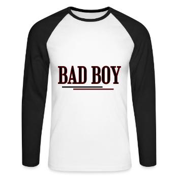 Mauvais garçon - T-shirt baseball manches longues Homme - blanc/noir - Devant - Nik (191cm)