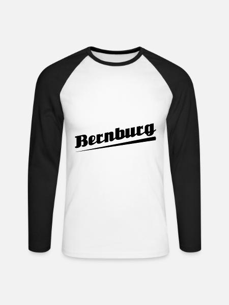 Bernburg - Textdesign mit Stadtnamen - Unisex Baseballshirt langarm - Weiß/Schwarz