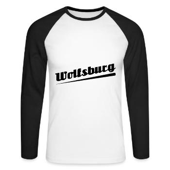 Wolfsburg - Textdesign mit Stadtnamen - Unisex Baseballshirt langarm - Weiß/Schwarz - Vorne - Nik (191cm)