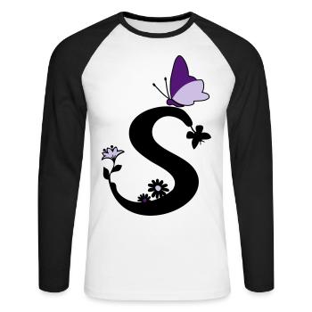 Butterfly Decoration Letter Initial S - Unisex Long Sleeve Baseball T-Shirt - white/black - Front - Nik (191cm)