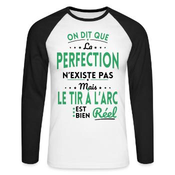 Perfection n'existe pas Mais Tir à l'arc est Réel - T-shirt baseball manches longues Homme - blanc/noir - Devant - Nik (191cm)
