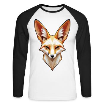 Tête de fennec en couleur - T-shirt baseball manches longues Homme - blanc/noir - Devant - Nik (191cm)