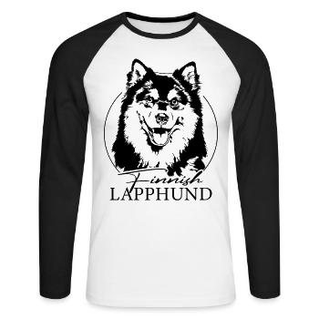 FINNISH LAPPHUND Finnish Lapphund dog Wilsigns - Unisex Long Sleeve Baseball T-Shirt - white/black - Front - Nik (191cm)