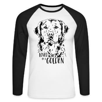 Loved by a Golden Retriever dog saying Wilsigns - Unisex Long Sleeve Baseball T-Shirt - white/black - Front - Nik (191cm)