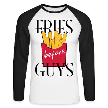 Pommes - Unisex Baseballshirt langarm - Weiß/Schwarz - Vorne - Nik (191cm)