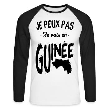 Je peux pas je vais en Guinée - T-shirt baseball manches longues Homme - blanc/noir - Devant - Nik (191cm)