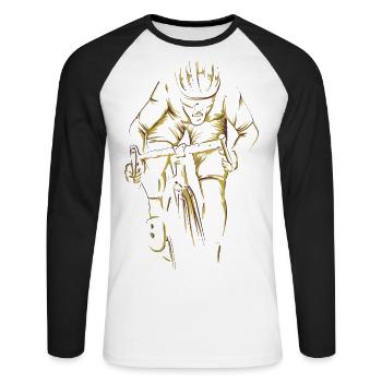 Rennradfahren in Aktion Vollbild - Unisex Baseballshirt langarm - Weiß/Schwarz - Vorne - Nik (191cm)