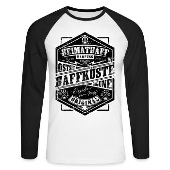 Haffküste // Heimathaff - T-shirt baseball manches longues Homme - blanc/noir - Devant - Nik (191cm)