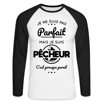Pêche - Pas parfait mais pêcheur - T-shirt baseball manches longues Homme - blanc/noir - Devant - Nik (191cm)