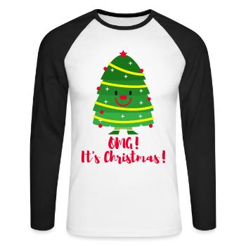 Es ist Weihnachten! Emoji. Emoticon-Weihnachtsbaum. - Unisex Baseballshirt langarm - Weiß/Schwarz - Vorne - Nik (191cm)