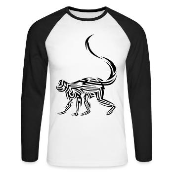 Affe Tribal Tattoo - Unisex Baseballshirt langarm - Weiß/Schwarz - Vorne - Nik (191cm)