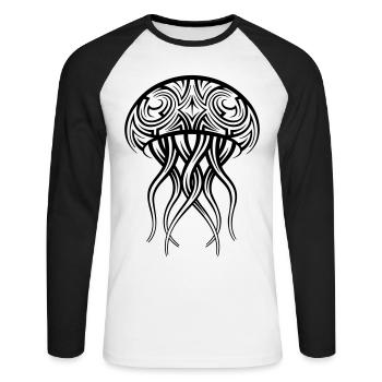 Tatouage tribal de méduse - T-shirt baseball manches longues Homme - blanc/noir - Devant - Nik (191cm)