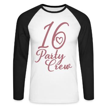 16 Party Crew 16th Birthday Party 16 Years Old - Unisex Long Sleeve Baseball T-Shirt - white/black - Front - Nik (191cm)