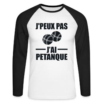 Je Ne Peux Pas, J'Ai Pétanque - T-shirt baseball manches longues Homme - blanc/noir - Devant - Nik (191cm)