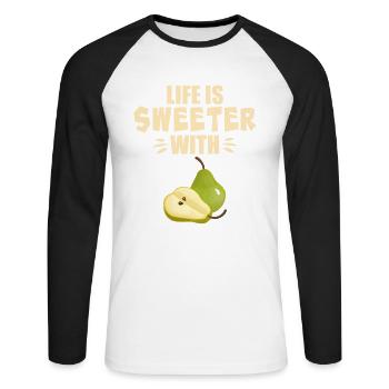 Life Is Sweeter With Pear - Unisex Long Sleeve Baseball T-Shirt - white/black - Front - Nik (191cm)