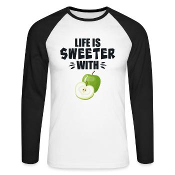Life Is Sweeter With Apple Fruit - Unisex Long Sleeve Baseball T-Shirt - white/black - Front - Nik (191cm)