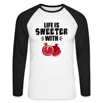 La vie est plus douce avec la grenade - T-shirt baseball manches longues Homme - blanc/noir - Devant - Nik (191cm)