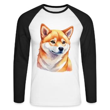 Shiba Inu Watercolors - Unisex Long Sleeve Baseball T-Shirt - white/black - Front - Nik (191cm)