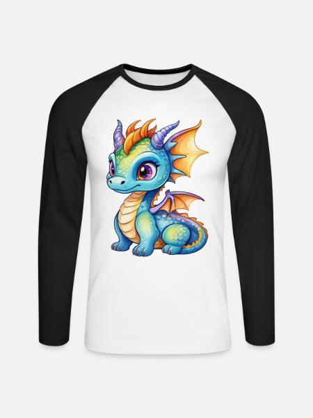 Drache Wasserfarben - Unisex Baseballshirt langarm - Weiß/Schwarz
