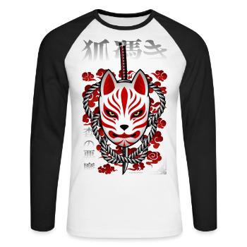Japan Kitsune - Démon de la forêt - T-shirt baseball manches longues Homme - blanc/noir - Devant - Nik (191cm)