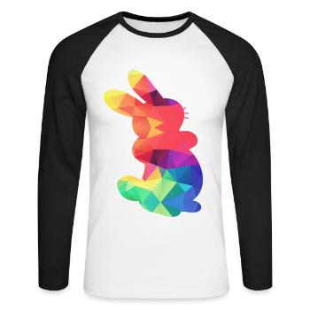 Buntes Häschen - Unisex Baseballshirt langarm - Weiß/Schwarz - Vorne - Nik (191cm)