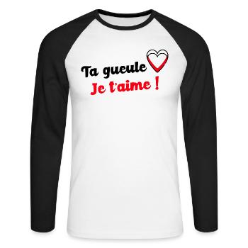 Ta gueule je t aime - T-shirt baseball manches longues Homme - blanc/noir - Devant - Nik (191cm)