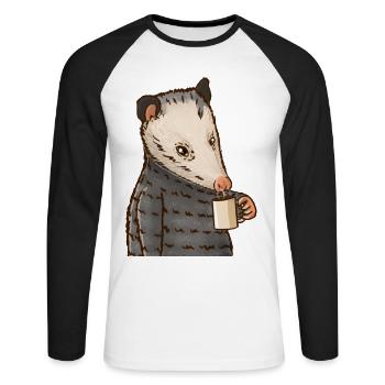 Opossum drinks coffee - Unisex Long Sleeve Baseball T-Shirt - white/black - Front - Nik (191cm)