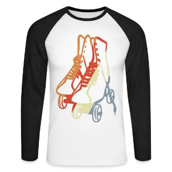 Vintage Rollschuhe - Unisex Baseballshirt langarm - Weiß/Schwarz - Vorne - Nik (191cm)