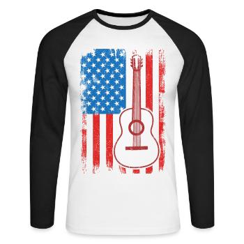 US Flagge Gitarrist - Unisex Baseballshirt langarm - Weiß/Schwarz - Vorne - Nik (191cm)
