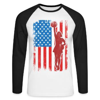 USA Patriotische Cheerleaderin - Unisex Baseballshirt langarm - Weiß/Schwarz - Vorne - Nik (191cm)
