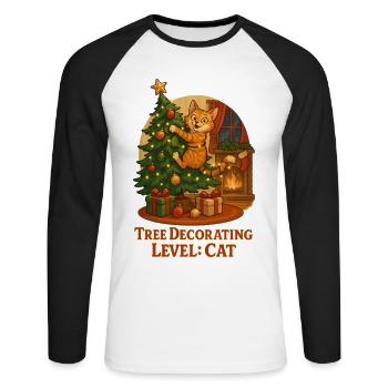 Cat decorates Christmas tree - Unisex Long Sleeve Baseball T-Shirt - white/black - Front - Nik (191cm)