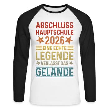 Abschluss 2026 Hauptschule Hauptschulabschluss - Unisex Baseballshirt langarm - Weiß/Schwarz - Vorne - Nik (191cm)