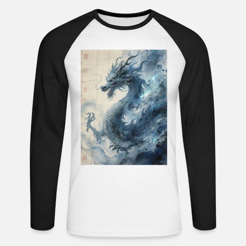 Die Sternennacht: Blauer Drache – Aether - Unisex Baseballshirt langarm - Weiß/Schwarz