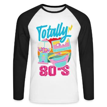 Retro Back to the 80s Vintage Design - Unisex Baseballshirt langarm - Weiß/Schwarz - Vorne - Nik (191cm)