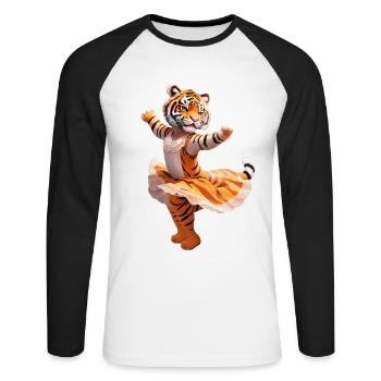 Tigre dansant en robe de ballet | Ballerine - T-shirt baseball manches longues Homme - blanc/noir - Devant - Nik (191cm)