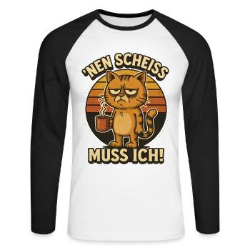 Funny cat with a cheeky saying - Unisex Long Sleeve Baseball T-Shirt - white/black - Front - Nik (191cm)