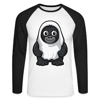 Gorille Halloween Drôle Fantôme - T-shirt baseball manches longues Homme - blanc/noir - Devant - Nik (191cm)