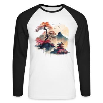 Japanische Kunst - Unisex Baseballshirt langarm - Weiß/Schwarz - Vorne - Nik (191cm)