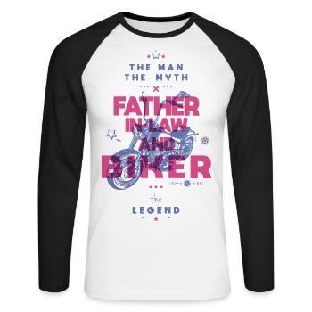 Schwiegervater und Biker der Mythos die Legende - Unisex Baseballshirt langarm - Weiß/Schwarz - Vorne - Nik (191cm)