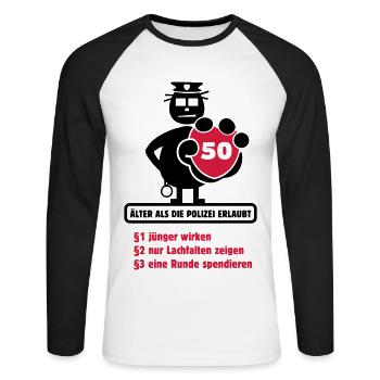 50th Birthday Shirt "Older than the allowed ..." - Unisex Long Sleeve Baseball T-Shirt - white/black - Front - Nik (191cm)