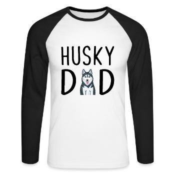 Husky Papa Siberian Husky Dad - Unisex Baseballshirt langarm - Weiß/Schwarz - Vorne - Nik (191cm)