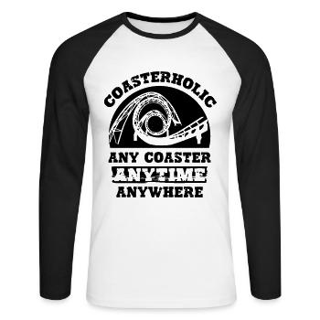 Coasterholic Roller Coaster - Unisex Baseballshirt langarm - Weiß/Schwarz - Vorne - Nik (191cm)