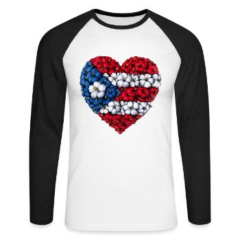 Puerto Rico Flowers Heart - Unisex Long Sleeve Baseball T-Shirt - white/black - Front - Nik (191cm)