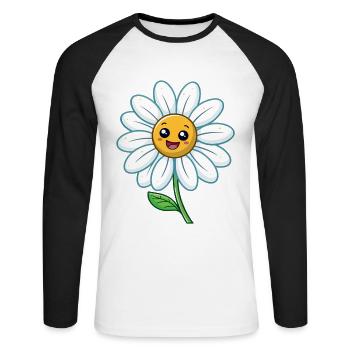 Funny daisy with face flowers - Unisex Long Sleeve Baseball T-Shirt - white/black - Front - Nik (191cm)