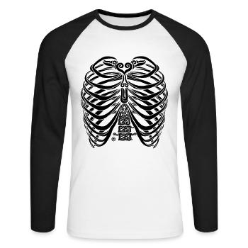 Swirly Torso - Unisex Baseballshirt langarm - Weiß/Schwarz - Vorne - Nik (191cm)