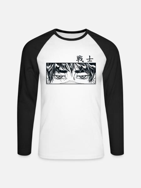Krieger-Manga-Panel - Unisex Baseballshirt langarm - Weiß/Schwarz
