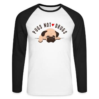 Möpse Keine Drogen Grafik - Unisex Baseballshirt langarm - Weiß/Schwarz - Vorne - Nik (191cm)