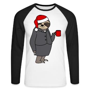 Sloth Woman Bureau Chapeau de Noël Père Noël - T-shirt baseball manches longues Homme - blanc/noir - Devant - Nik (191cm)