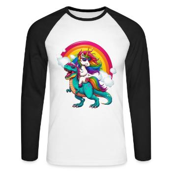 Licorne équitation dinosaure - T-shirt baseball manches longues Homme - blanc/noir - Devant - Nik (191cm)