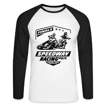 Speedway - Motorcycle Speedway - Unisex Baseballshirt langarm - Weiß/Schwarz - Vorne - Nik (191cm)